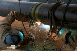 Welding a gas pipe